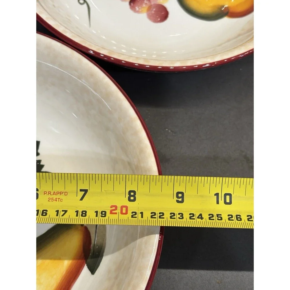 Pier 1 Imports Set Of Three (3) Bowls Dolomite Hand Painted Fruit Pears & Grapes